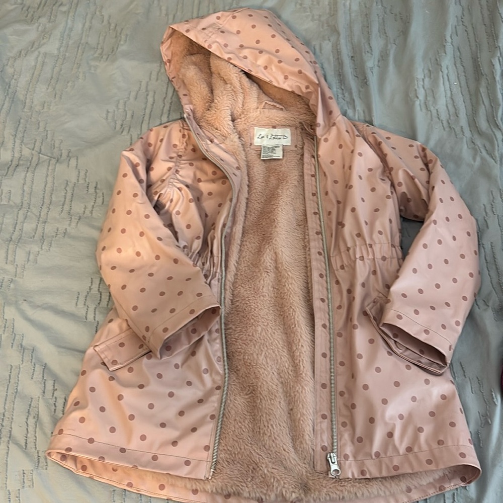 Little girls rain jacket with faux fur lining